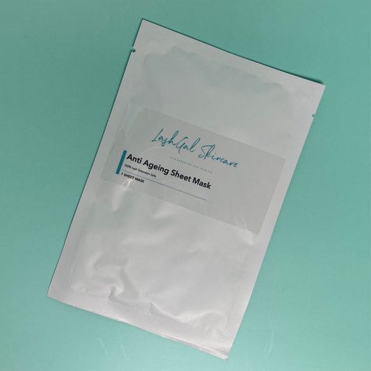 lashgal skincare Anti-aging sheet mask packaging on a teal background
